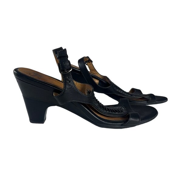 Sofft Open Toe Sandals Womens Black 10 M Leather Heeled Ankle Buckle - Picture 1 of 10